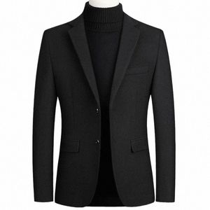 BROWON BRAND BUSIN Casual Wool Blazer Men 2024 Autumn and Winter New Solid Men Blazer Regular Fit LG Sleeve Blazery dla mężczyzn B0ux#