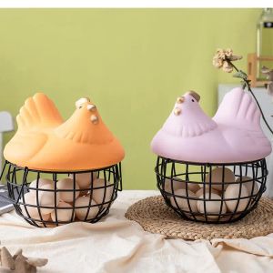 Baskets Ceramic Egg Storage Basket, Living Room, Fruit, Garlic, Storage Basket, Hollow Metal Basket, Hen Shaped, Kitchen Organizer