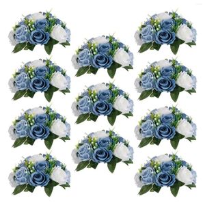 Decorative Flowers 10Pcs Artificial Dirty Blue Tricolor Flower Silk Simulation For Wedding Staircase Festival Decoration Home Decor