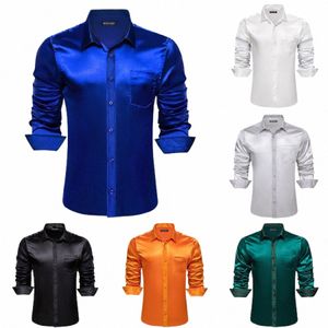 Camisas de luxo para homens sólidos paisley seda mercerizada branco preto sier azul verde masculino blusas manga lg tops barry wang n7uq #