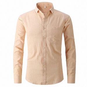 2023 Cott Linen Shirts For Mens Lg/Short Sleeve Cardigan Casual Blouse Loose Tops Butt Up Soft Comfortable Dr Shirs Man h8qo#