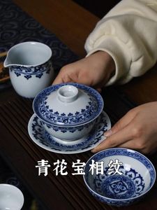 Teaware Sets Jingdezhen Blue White Porcelain Sancai Cover Bowl Imitation Ancient Ceramic Suspended Tea Household Lid Hovering Set