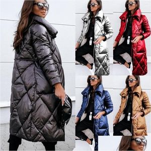 Women'S Down & Parkas Womens Women Jackets Outwear Long Sleeve Lapel Winter Keep Warm Zipper Cotton-Padded Drop Delivery Apparel Cloth Dhmul