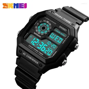 Armbanduhren SKMEI Großhandel 7 teile/los männer Sport Uhr Quadrat Dual Time LED Digital Uhren Männlich Uhren Relojes Deportivos 7 teile/los