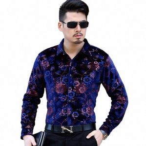 fi Spring Autumn Mens Silk veet Shirts Men Casual Lg Sleeve Floral Print Slim Dr Shirt Soft Comfortable high quality P4xn#