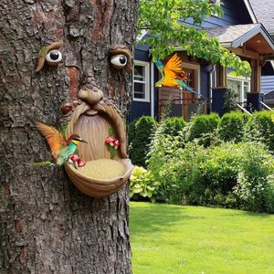 Anderer Vogelbedarf, Baumgesicht für den Hinterhof, rustikaler Harzskulptur-Futterspender mit Pilzdekoration, Outdoor-Ornamentgarten