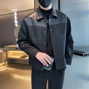 メンズレザーフェイクレザー韓国ファッションスエードパッチワークジャケット男性用カジュアルビジネスレザージャケット