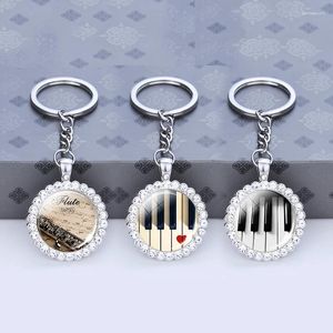 Schlüsselanhänger Musikinstrument Schlüsselbund Strass Anhänger Keyring Glas Cabochon Klavier Flöte Französische Horn Schlüsselkette Schmuckmusiker Geschenk