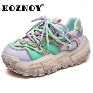 Casual Shoes Koznoy 5cm Air Mesh Cow Suede Genuine Leather Vulcanize Pils Mules Luxury Platform Wedge Summer Chunky Sneaker Women Boots