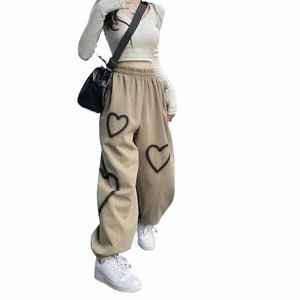 2024 cuore bianco leggings pantaloni sportivi per le donne autunno nuovo allentato Bf pantaloni casual pigri semplici pantaloni sportivi B9A2 #