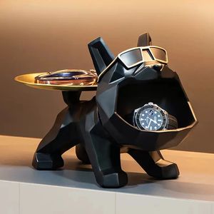 Harts cool bulldog hantverk hund butler med bricka för nycklar hållare förvaring smycken djur rum hem dekor staty hund skulptur 240323