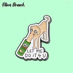 Brooches Let Me Do It For You Enamel Pins Long Nose Dog Eating Chips Brooch Lapel Badges Jewelry Gift Friends Kids