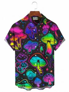 svamp 3D-tryck skjortor män fi hawaiiansk skjorta kort ärm avslappnad strandtröjor pojkar enkelbröst blus mäns kläder e94y#