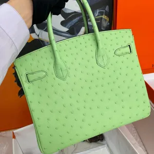 Top high quality Totes women's bag luxurys handbags 25cm Ostrich Genuine Leather pink bag Zipper buckle Brown casual tote Gift box packaging Hand waxed thread sewing