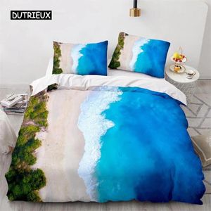 Bettwäsche Sets Blue Beach Duvet Cover Sommer -Dekor Wellen Hawaiian Stil