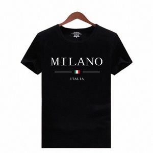 2023 Erkekler Yaz Milano Mektupları Yazdır Y2K T-Shirt Adam Kısa Kollu Lüks Tees Giyim Giyecek Gevşek Saf Pamuk Yumuşak Üstler R79y#