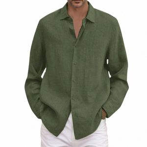 Solid Casual Men's Shirt Slå ner krage LG -hylsa Skjortor Mens vårens höstblus Male Thin Breattable Loose Cardigan K0ke#