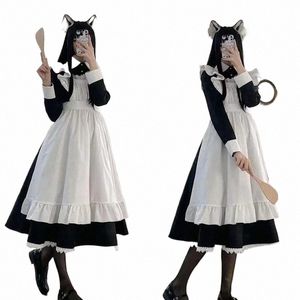 women's Classic Lolita Maid Dr Vintage Inspired Women's Outfits Cosplay Anime Girl Black Lg Sleeve Cos Maid Costume S-3XL v4ex#