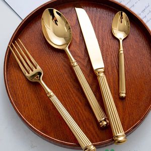 4pcs Bright 1810 Stainless Steel Luxury Cutlery Set Dinnerware Tableware Knife Spoon Fork Flatware Dishwasher Safe Utensils 240318
