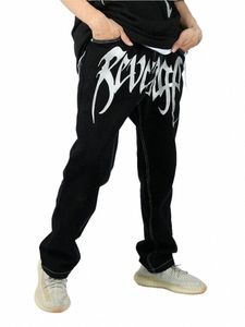 y2k Jeans Punk Hip Hop Alphabet Printing Baggy Black Pants Men 2023 New Trend Rock Gothic Oversized Wide Leg Trousers Streetwear d3iz#