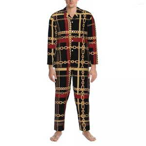 Home Clothing Gold Sain Print Pajama Sets Spring Black and Red Travel Trendy Trendy Man Man Man 2 -Place Casual Oversited Design Dift Rewear