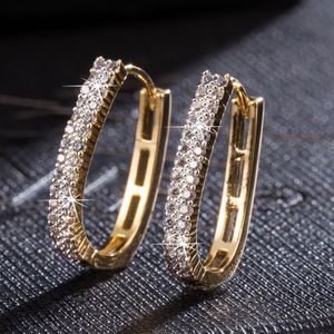 Iced out Paved Zirconia Hoop Earrings 18k Yellow Gold Filled Womens Huggie Earrings Sparkling Gift Pretty Jewelry223I