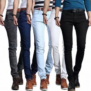 Nya svarta blå mager jeans män vår sommar smal fit denim jeans män kott stretch denim byxor av god kvalitet blyertsbyxor t60d#
