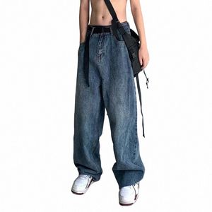 Houzhou baggy jeans män y2k överdimensionerad hög midja denim byxor manliga streetwear 90 -tal breda benbyxor hip japansk casual k5t0#