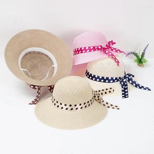 Szerokie brzegowe czapki Summer Kobiet Słomy Hat UV Protection Panama żeńska wstążka Bowknot na zewnątrz, składana plażowa czapka słoneczna