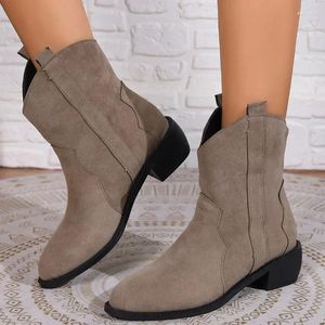 Boots Women's Shoes 2024 Plus Size Slip On Mid-Calf Elegant Modern Women Sewing Pointed Toe Low Heel Ladies