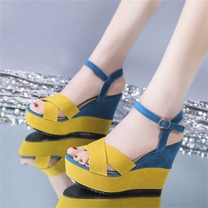 Sandals Summer cheap womens sandals wedge-shaped high heels suede colored lock buckle casual style summer slippers H240328TIN5