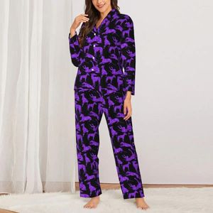 Home Clothing Purple Animal Sleepwear Spring Greyhounds Print Vintage Oversized Pajama Set Women Long-Sleeve Retro Leisure Design Suit