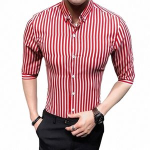 new Shirts for Men Korean Slim Fit Half Sleeve Shirt Mens Casual Plus Size Busin Formal Loose Wear Chemise Homme 5XL g7qC#