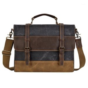 Borsa a tracolla da uomo IMIDO 15 6 pollici Borsa da viaggio in tela cerata in tela impermeabile Borsa in pelle vintage per computer portatile Satchel12278