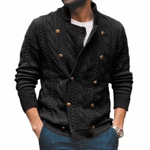 Homens Casual Lg Manga Meia Gola Alta Dupla Breasted Casacos Camisola Tecelagem Malha Estilo Academia Coreano Cardigan Suéteres Masculinos t21D #