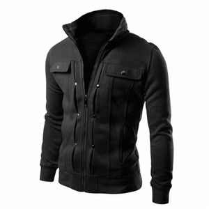 men Outerwear Stylish Men's Spring Autumn Jacket with Stand Collar Butts Zipper Closure Solid Color Lg Sleeve for Everyday A8C3#