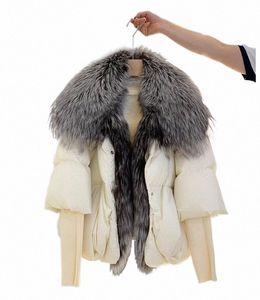 새로운 fi 2022 겨울 재킷 여자 진짜 모피 코트 흰색 veet 다운 재킷 여자 대형 폭스 모피 칼라 lg 모피 따뜻한 h0es#