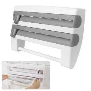 Racks Sauce Bottle Storage Paper Handduk Hållare 4 I 1 Cling Film Cutting Holder Wallmount Kitchen Organizer Sauce Rack