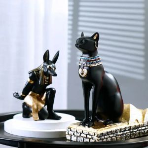 Sculptures Resin Anubis God Wine Rack Figurines Interior Bottle Holder Egyptian Anubis Statues Home Living Room Desk Decoration Crafts