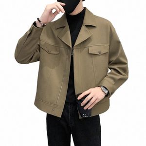 2023 Autumn Fi Jackets Men Loose Casual Jackets Lapel Short Social Streetwear Outwear Windbreaker Jacket Coat Men Clothing h2fn#