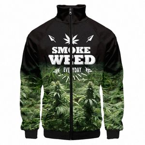 Tabacco Smoke Weed Everday Giacca con cerniera da uomo 3D Print Giubbotti Cappotti casual Uomo Capispalla Stand Colletto Tasca Jaqueta Masculina p7SK #