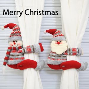 Acessórios de cortina de botão de boneca de natal, acessórios de decoração para casa, boneco de neve, forma de alce, prendedor de toque, laços de cortina