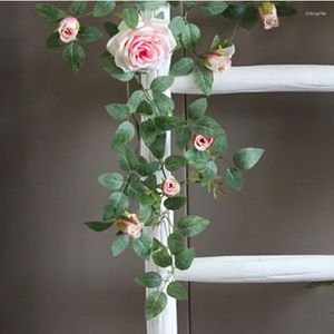 Flores decorativas Decoração de jardim Simulação Rose Artificial Flower Vine Holiday Party Plants Green Plants Fake Ruyi Orange Roses Vinhas