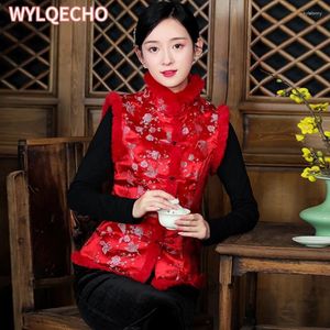 Ethnic Clothing Chinese Style Sleeveless Jacket Women Stand Collar Vest Vintage Autumn Winter National Waistcoat Traditional