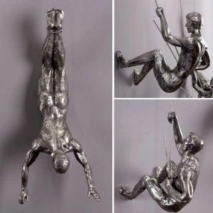 Esculturas estilo industrial escalada homem resina fio de ferro parede pendurado decoração escultura figuras criativo retro presente estátua decoração