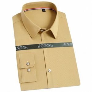 Camisas masculinas de fibra de bambu sólida Dr sem bolso Ctrast Pi gola interna confortável padrão-ajuste camisa de manga LG g7NU #