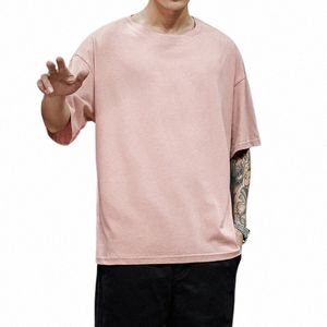 Nova camisa masculina de verão T Fi Solid T Shirt Mens Oversized Hip Hop Manga Curta Casual Cott Mens Streetwear Top Tees l3bL #