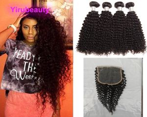 Kinky Curly 4 wiązki z koronkowym zamykaniem 5x5 Peruwiańskie indyjskie Brazylijskie Brazylijskie 100 włosów ludzkie yirubeauty naturalny kolor 5 pcs4648201