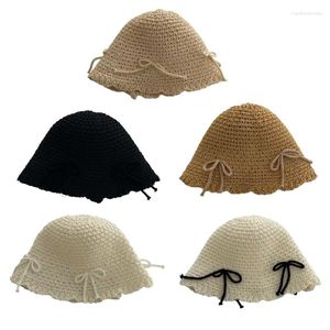 Berets dziewczęta nastolatki szydełkowe kapelusz wiadra z koktajlami bowknot womek tkacka wiosna letnia wiosna kemping