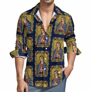 Nossa Senhora de Guadalupe Camisa Outono Virgem Maria Camisas Casuais Homem Blusas Frescas Manga Lg Gráfico Estilo de Rua Tamanho Grande 3XL 4XL h20Z #